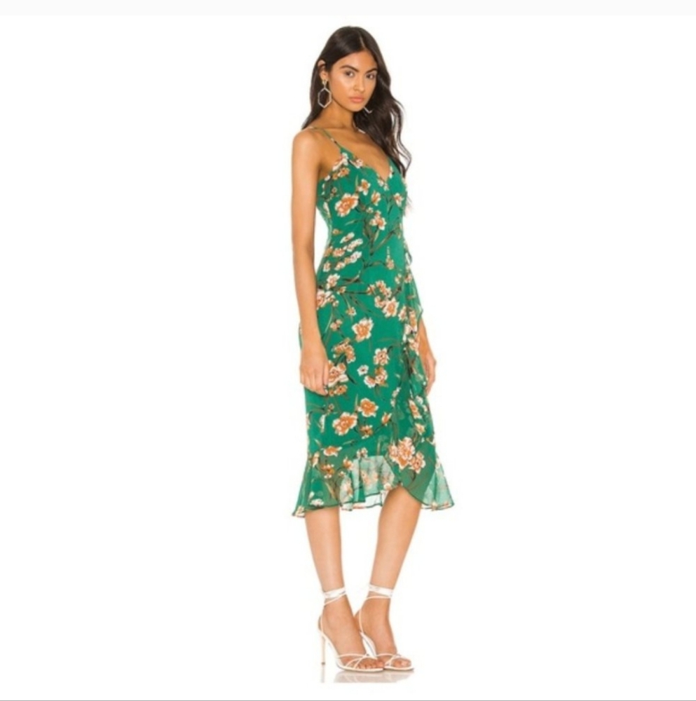 Bardot Malika Green Ruffle Floral Midi Dress Large